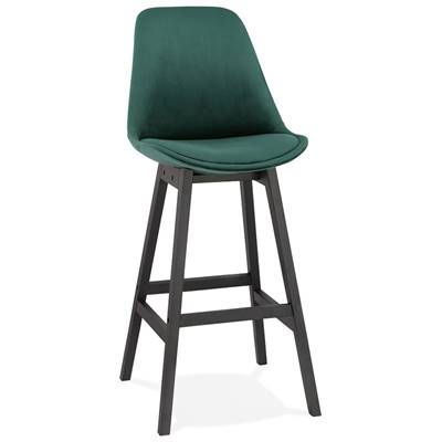 Tabouret de bar design 'CHAIRMAN BLACK EDITION' velours vert 4 pieds en bois noir dossier haut