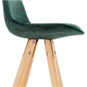 Tabouret bar scandinave 'CIRCLE' velours vert 4 pieds bois naturel repose pieds chromé dossier haut