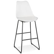 Tabouret de bar design 'GUSTO' blanc avec pieds tréteaux et repose pieds en métal noir dossier haut