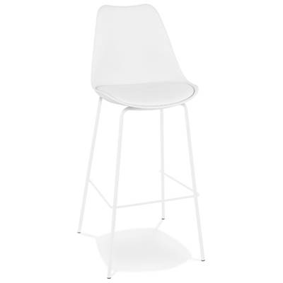 Tabouret de bar 'KESKI' blanc 4 pieds et repose pieds en métal blanc dossier haut