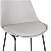 Tabouret de bar design 'GUSTO' gris avec pieds tréteaux et repose pieds en métal noir dossier haut