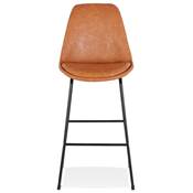 Tabouret de bar 'GUSTO' marron avec pieds tréteaux et repose pieds en métal noir dossier haut