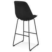 Tabouret de bar design 'GUSTO' en tissu noir pieds tréteaux et repose pieds métal noir dossier haut