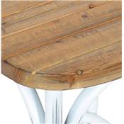 Tabouret de bar vintage 'MAKINA' bois finition noyer effet vieilli 4 pieds métal blanc dossier haut