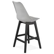Tabouret de snack mi-hauteur 'CHAIRMAN MINI BLACK EDITION' gris 4 pieds en bois noir et dossier haut