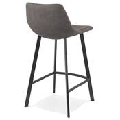Tabouret de snack mi-hauteur 'KAFTY MINI' en microfibre grise 4 pieds en métal noir dossier haut