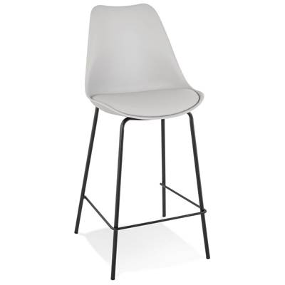 Tabouret snack mi-hauteur design 'KESKI MINI' gris 4 pieds et repose pieds métal noir dossier haut