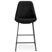 Tabouret de snack mi-hauteur 'GUSTO MINI' velours noir pieds tréteaux en métal noir dossier haut