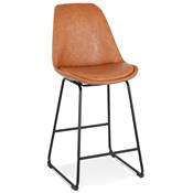 Tabouret de snack mi-hauteur GUSTO MINI' marron pieds tréteaux repose pieds métal noir dossier haut