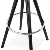 Tabouret snack mi-hauteur 'BLACK CIRCLE MINI' tissu marron 4 pieds bois noir et chromé dossier haut
