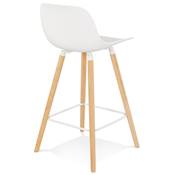 Tabouret de snack mi-hauteur scandinave 'NORSKI MINI' blanc 4 pieds bois et métal blanc dossier haut