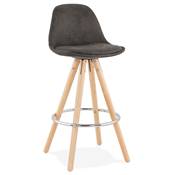 Tabouret snack mi-hauteur scandinave 'CIRCLE MINI' microfibre grise 4 pieds bois chromé dossier haut