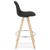 Tabouret de snack mi-hauteur scandinave 'CIRCLE MINI' tissu noir 4 pieds bois et chromé dossier haut