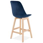 Tabouret de snack mi-hauteur scandinave 'CHAIRMAN MINI' en velours bleu 4 pieds bois dossier haut