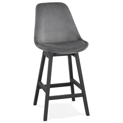 Tabouret snack mi-hauteur 'CHAIRMAN MINI BLACK EDITION' velours gris 4 pieds bois noir dossier haut