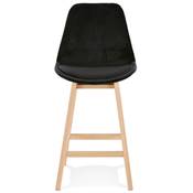 Tabouret de snack mi-hauteur scandinave 'CHAIRMAN MINI' velours noir 4 pieds bois dossier haut