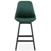 Tabouret snack mi-hauteur 'CHAIRMAN MINI BLACK EDITION' velours vert 4 pieds bois noir dossier haut