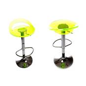 Tabouret de bar réglable design 'Leo' pivotant en plexiglass jaune pied central en métal chromé
