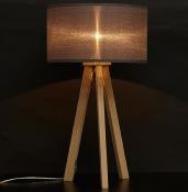 Lampe à poser scandinave trépied 'Stätiv' abat-jour gris 3 pieds en bois naturel