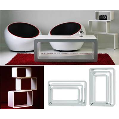 Etagères cubes design rectangulaires modulables en bois laqué blanc - Set de 3