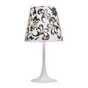 Lampe à poser baroque 'Tulipe' abat-jour blanc et noir socle métal blanc