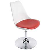 Chaise design rglable 'Tulipe' pivotante blanche et rouge pied mtal chrom