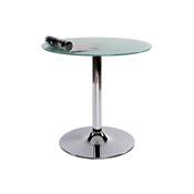 Table basse design ronde 'Pub' en verre opaque pied central en métal chromé - Ø 70 cm