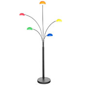 Lampadaire 5 branches 'Arcka' abats-jours multicolors structure en métal noir socle en marbre