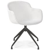 Chaise design pivotante à accoudoirs 'TICKY' en tissu bouclé blanc avec 4 pied en métal noir