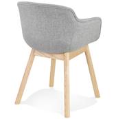 Chaise design à accoudoirs 'MAJESTY' en tissu gris clair et 4 pieds en bois naturel