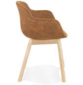 Chaise design à accoudoirs 'MAJESTY' en microfibre marron et 4 pieds en bois naturel