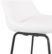 Tabouret de bar design 'GUSTO' en tissu bouclé blanc avec pieds tréteaux et repose pieds en métal noir dossier haut
