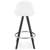 Tabouret snack mi-hauteur 'Black Circle' tissu bouclé blanc 4 pieds bois noir et chromé dossier haut