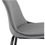 Tabouret de bar design style baroque 'Tekno' en velours gris 4 pieds en métal noir et dossier haut
