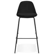 Tabouret de bar design style baroque 'Tekno' en velours noir 4 pieds en métal noir et dossier haut