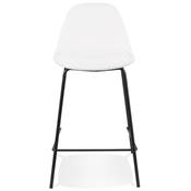 Tabouret de snack mi-hauteur baroque 'Tekno Mini' tissu bouclé blanc 4 pieds métal noir dossier haut
