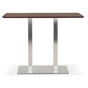 Table bar haute design 'Tvillin' bois finition noyer double pied central métal brossé – 150 x 70 cm