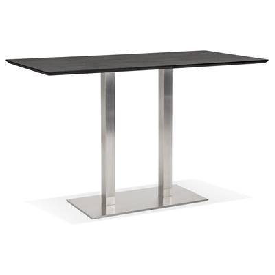 Table de bar haute design 'Tvillin XL' bois noir double pied central en métal brossé – 180 x 90 cm