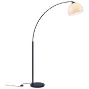 Lampadaire design 'Arc' abat jour en acrylique blanc et structure et socle en métal noir mat