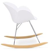 Chaise à bascule design scandinave à accoudoirs 'Gungstöl' blanche pieds en bois et métal chromé