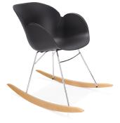 Chaise à bascule design scandinave à accoudoirs 'Gungstöl' noire pieds en bois et métal chromé