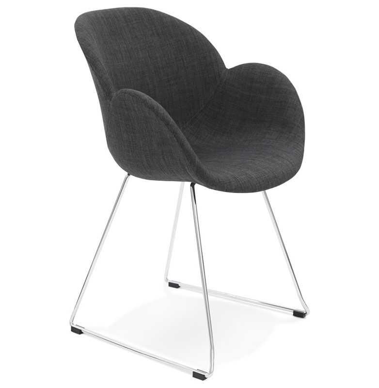 Chaise design à accoudoirs 'Lotusjärn' en tissu gris foncé pieds tréteaux en métal chromé