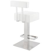 Tabouret de snack mi-hauteur 'Kaddera Mini' pivotant blanc pied acier brossé dossier haut amovible