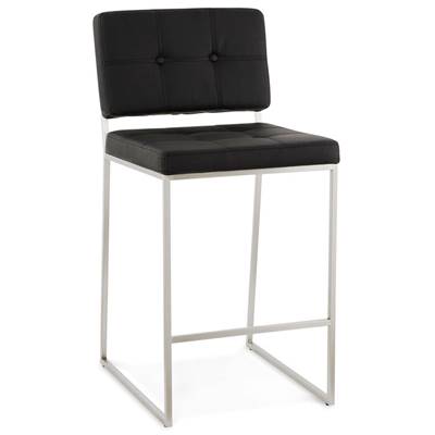 Tabouret de snack mi-hauteur design carré 'Skilder' capitonné noir pieds acier brossé dossier haut