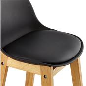 Tabouret de bar design scandinave 'Topo' noir avec 4 pieds en bois naturel et dossier haut