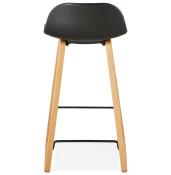 Tabouret de snack mi-hauteur design scandinave 'Skala' noir pieds tréteaux bois naturel dossier bas