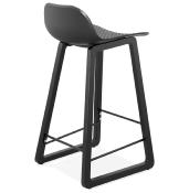 Tabouret de snack mi-hauteur design 'Skala Black Edition' noir pieds tréteaux bois noir dossier bas