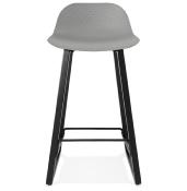 Tabouret de snack mi-hauteur design 'Skala Black Edition' gris pieds tréteaux bois noir dossier bas