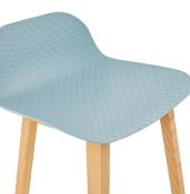 Tabouret de snack mi-hauteur design scandinave 'Skala' bleu pieds tréteaux bois naturel dossier bas