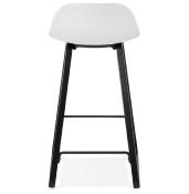 Tabouret de snack mi-hauteur design 'Skala Black Edition' blanc pieds tréteaux bois noir dossier bas